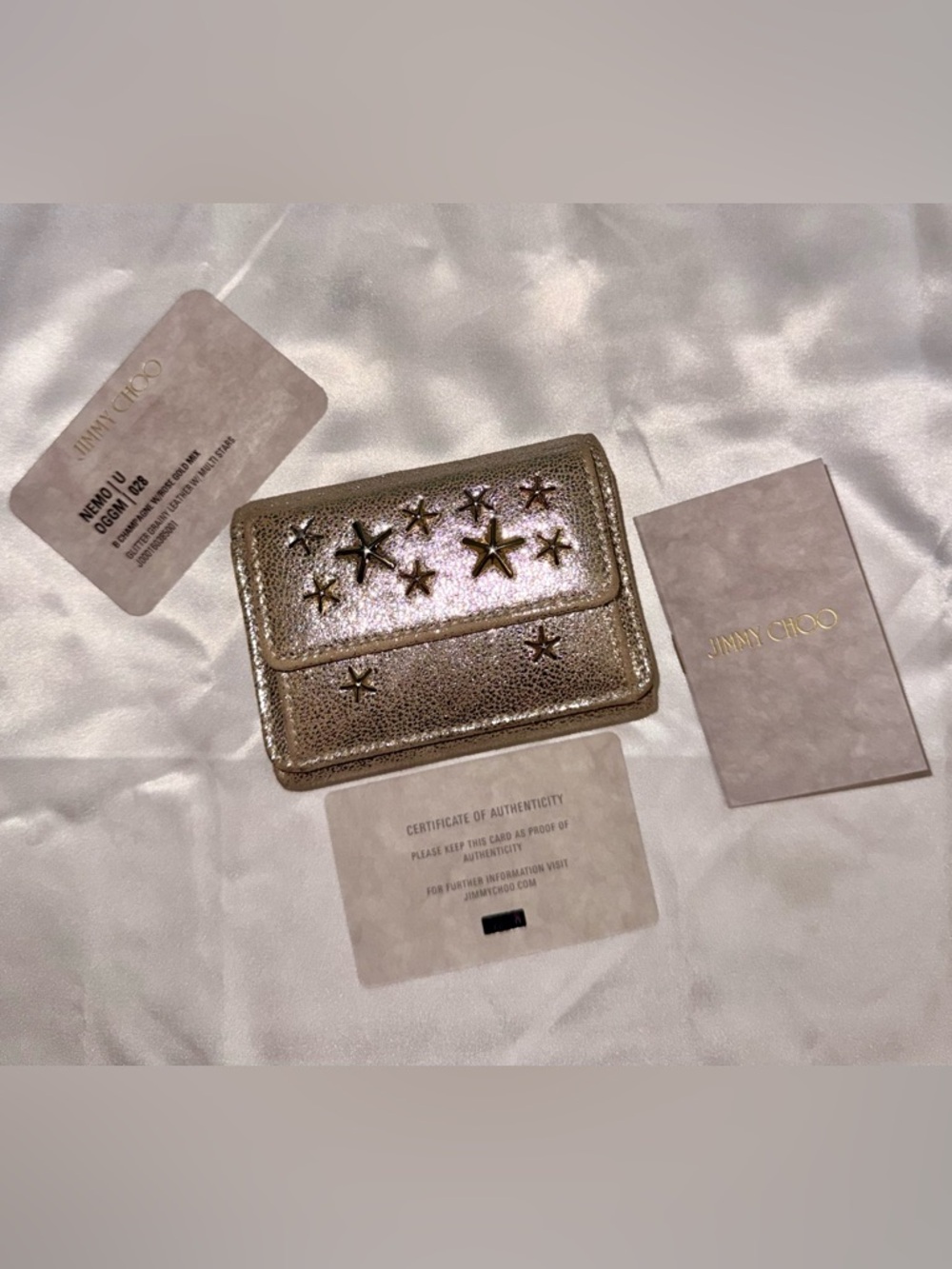 EUC - Jimmy Choo Nemo Star-Studded Trifold Wallet - Full Set